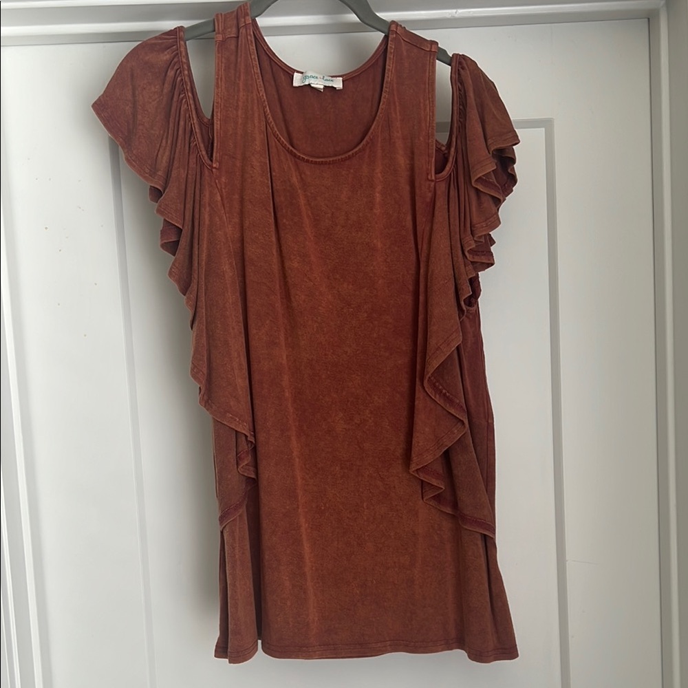 Rust Orange Ruffle Sleeve Top - Picture 1 of 1